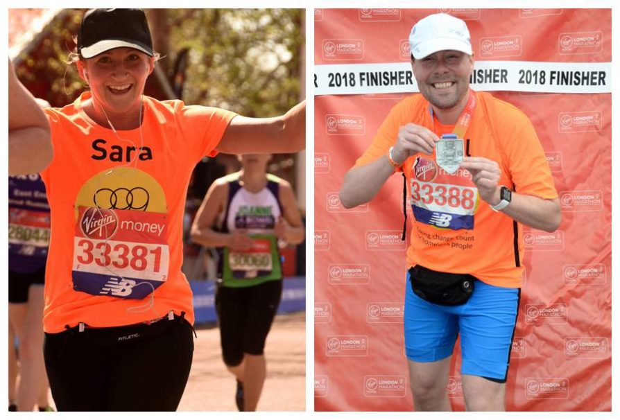 Sara Baker and Paul Wise after running the 2018 London Marathon