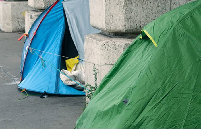 blue and green tents on the streets